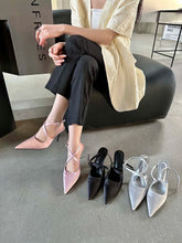 LBSFY  - Fashion Women Sandals Pointed Toe Summer Dress Shoes Thin High Heels Pink Black Silver Party Pumps Casual Slides Mules Shoes 39